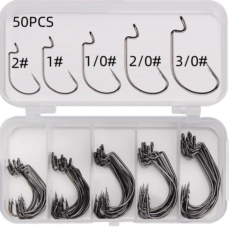 Fishing Hook Offset - 50 Piezas/Caja de Anzuelos de Pesca