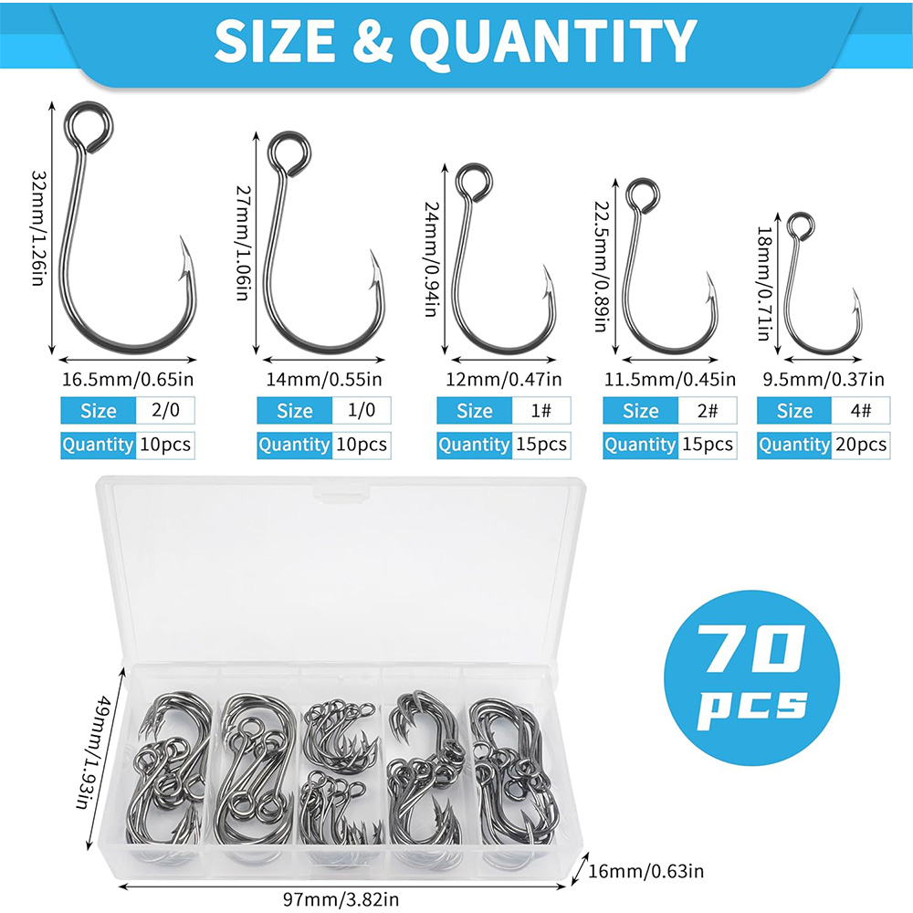 70 Uds. Anzuelos individuales  - Fishing Hook Offset reseña y precio